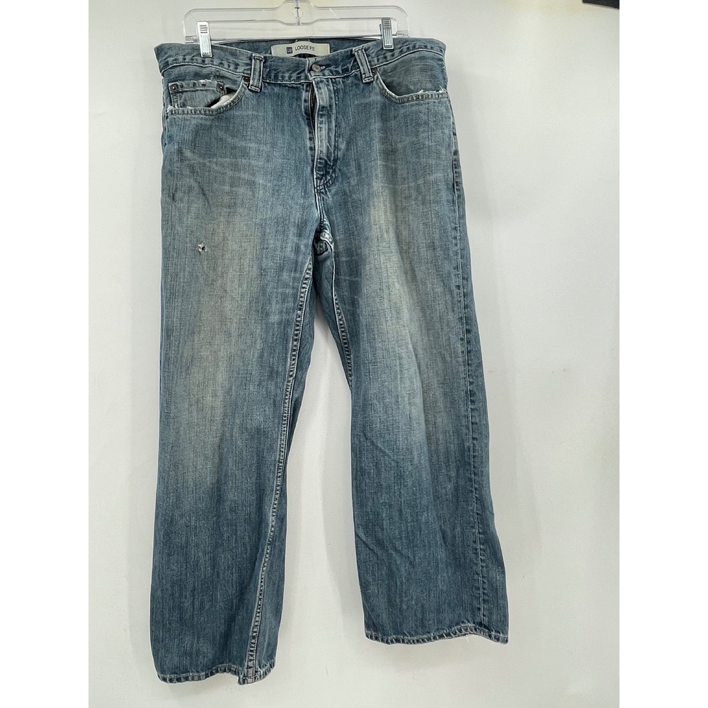 Gap Loose Fit Mens Jeans 35x30 Light Wash Distressed Denim Casual Classic‎ Baggy